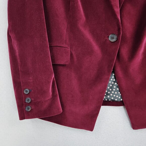 Boden Jacket Womens 14 Red Stretch Velvet Blazer Single Button Classic Career - Picture 3 of 14